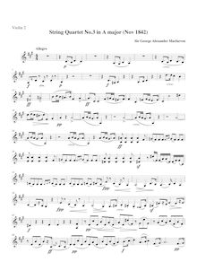 Partition violon 2, corde quatuor No.3, A major, Macfarren, George Alexander