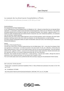 Le passé de la pharmacie hospitalière à Paris - article ; n°218 ; vol.61, pg 471-491