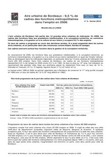 Aire urbaine de Bordeaux : 9,5 % de cadres des fonctions métropolitaines dans l emploi en 2006