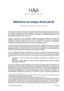 Recommandations et avis de la Haute Autorité de Santé sur les affections de longue durée (ALD) - ALD - Recommandations de la HAS (18 mai 2006)