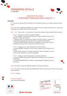 Lancement du réseau "Territoires Franciliens pour l Egalité": programme détaillé