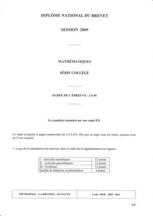 Brevet mathematiques 2009