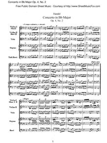 Partition Concerto No.2 en B♭, HWV 290, 6 orgue Concertos, HWV 289-294 (Op.4)