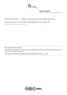 Henri Gauthier. — Dictionnaire des noms géographiques contenus dans les textes hiéroglyphiques, tome VI.  ; n°1 ; vol.11, pg 103-103