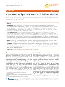 Alterations of lipid metabolism in Wilson disease