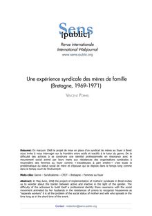 Une expérience syndicale des mères de famille (Bretagne, 1969-1971)