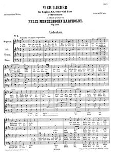 Partition complète, 4 chansons, Op.100, Mendelssohn, Felix
