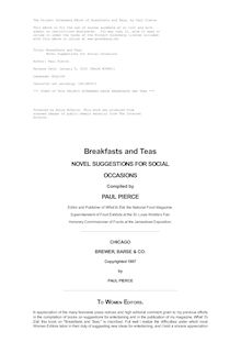 Breakfasts and Teas - Novel Suggestions for Social Occasions
