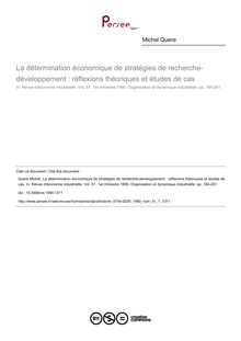 La détermination économique de stratégies de recherche-développement : réflexions théoriques et études de cas - article ; n°1 ; vol.51, pg 184-201