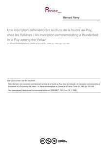 Une inscription commémorant la chute de la foudre au Puy, chez les Vellaves / An inscription commemorating a thunderbolt in le Puy among the Vellavi  - article ; n°1 ; vol.32, pg 167-169