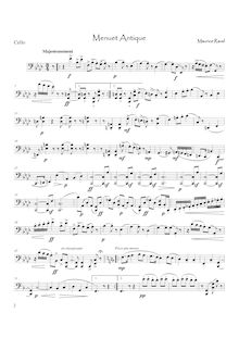 Partition de violoncelle, Menuet antique, F♯ minor, Ravel, Maurice