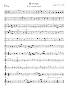 Partition ténor viole de gambe, octave aigu clef, 12 madrigaux, Arcadelt, Jacob