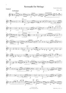 Partition violons II, Serenade pour cordes, G minor, Kalinnikov, Vasily