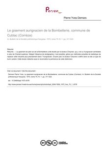 Le gisement aurignacien de la Bombetterie, commune de Cublac (Corrèze) - article ; n°1 ; vol.70, pg 311-323