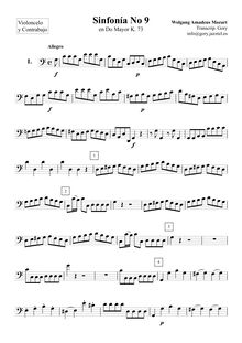 Partition violoncelles / Basses, Symphony No.9, C major, Mozart, Wolfgang Amadeus