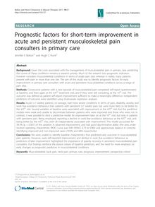 Prognostic factors for short-term improvement in acute and persistent musculoskeletal pain consulters in primary care