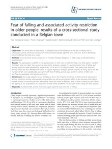 Fear of falling and associated activity restriction in older people. results of a cross-sectional study conducted in a Belgian town