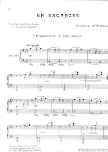 Partition Transcription pour piano four mains, En Vacances / Holiday Time / Ferien
