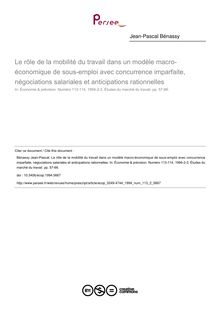 Le rôle de la mobilité du travail dans un modèle macro-économique de sous-emploi avec concurrence imparfaite, négociations salariales et anticipations rationnelles - article ; n°2 ; vol.113, pg 57-66