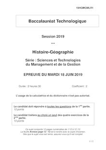Baccalaureat Techno Histoire Geographie 2019 (STMG)