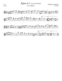 Partition ténor viole de gambe, alto clef, Aris pour 3 violes de gambe par Charles Coleman