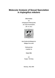 Molecular analysis of sexual sporulation in Aspergillus nidulans [Elektronische Ressource] / vorgelegt von Huijun Wei