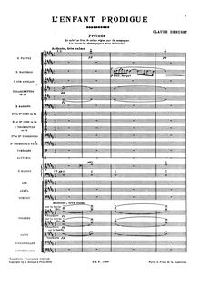 Partition complète, L Enfant Prodigue, The Prodigal Child, Debussy, Claude par Claude Debussy