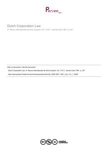 Dutch Corporation Law - note biblio ; n°1 ; vol.13, pg 237-237