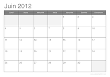 Calendrier du mois de juin 2012