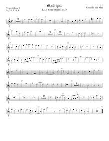 Partition viole de basse 1, octave aigu clef, Madrigali di Rinaldo del Melle, gentilhumo fiamengo, a sei voci : Novamente composti & dati im luce