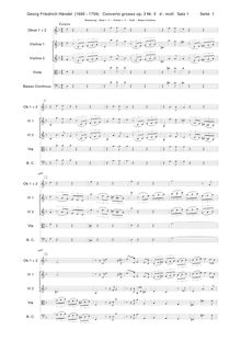 Partition complète, Concerto Grosso en D minor, HWV 316, D minor