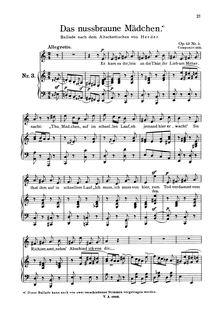 Partition No.3 Das nussbraune Mädchen (scan), 3 Balladen, Op.43