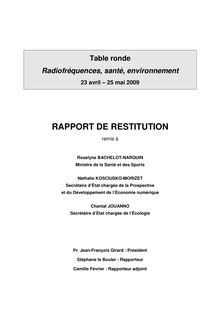 Table ronde - Radiofréquences, santé, environnement - 23 avril - 25 mai 2009 : rapport de restitution