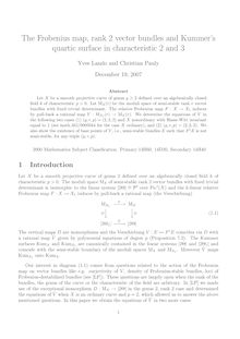 The Frobenius map rank vector bundles and Kummer s quartic surface in characteristic and