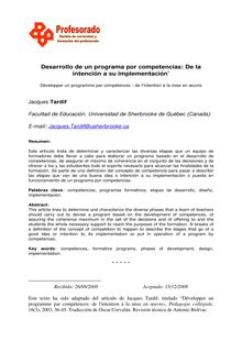 Desarrollo de un programa por competencias: De la intención a su implementación (Développer un programme par compétences: de l intention à la mise en oeuvre)