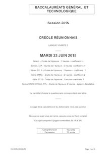Bac 2015: sujet LV2 général et technologique écrit créole réunionnais