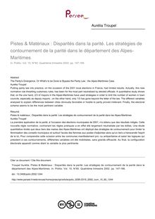 Pistes & Matériaux : Disparités dans la parité. Les stratégies de contournement de la parité dans le département des Alpes-Maritimes - article ; n°60 ; vol.15, pg 147-166