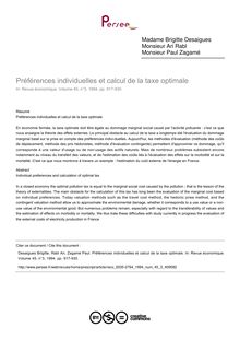 Préférences individuelles et calcul de la taxe optimale - article ; n°3 ; vol.45, pg 917-930