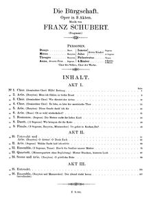 Partition Title Page et Contents, Die Bürgschaft, D.435, Schubert, Franz