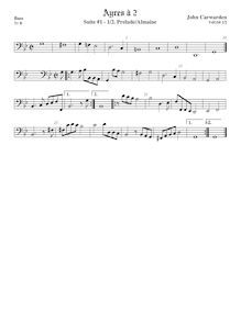 Partition viole de basse,  No.1 pour 2 violes de gambe, Carwarden, John