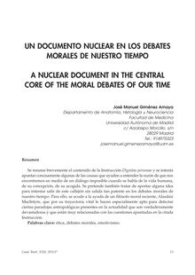 Un Documento Nuclear en los Debates Morales de Nuestro Tiempo(A Nuclear Document in the Central Core of the Moral Debates of Our Time)