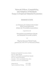 Network effects, compatibility, and adoption of standards [Elektronische Ressource] : essays in empirical industrial economics / von Michał Grajek