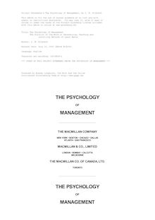 The Psychology of Management - The Function of the Mind in Determining, Teaching and Installing Methods of Least Waste