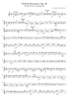 Partition cor 3 (Transposed to F), Fidelio, Op.72, Leonore, oder Der Triumph der ehelichen Liebe
