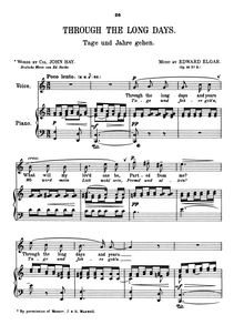 Partition , Through pour Long Days, 3 chansons, Op.16, Elgar, Edward