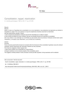 Consolidation, rappel, réactivation - article ; n°1 ; vol.80, pg 237-265