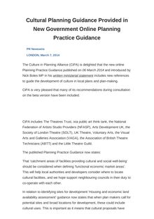 Cultural Planning Guidance Provided in New Government Online Planning Practice Guidance