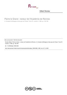 Pierre le Grand : recteur de l Académie de Rennes - article ; n°2 ; vol.97, pg 165-186