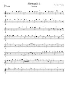 Partition ténor viole de gambe 1, octave aigu clef, Clorinda, Vecchi, Orazio