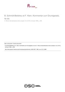 B. Schmidt-Bleibtreu et F. Klein, Kommentar zum Grundgesetz, 4e éd. - note biblio ; n°2 ; vol.32, pg 498-498